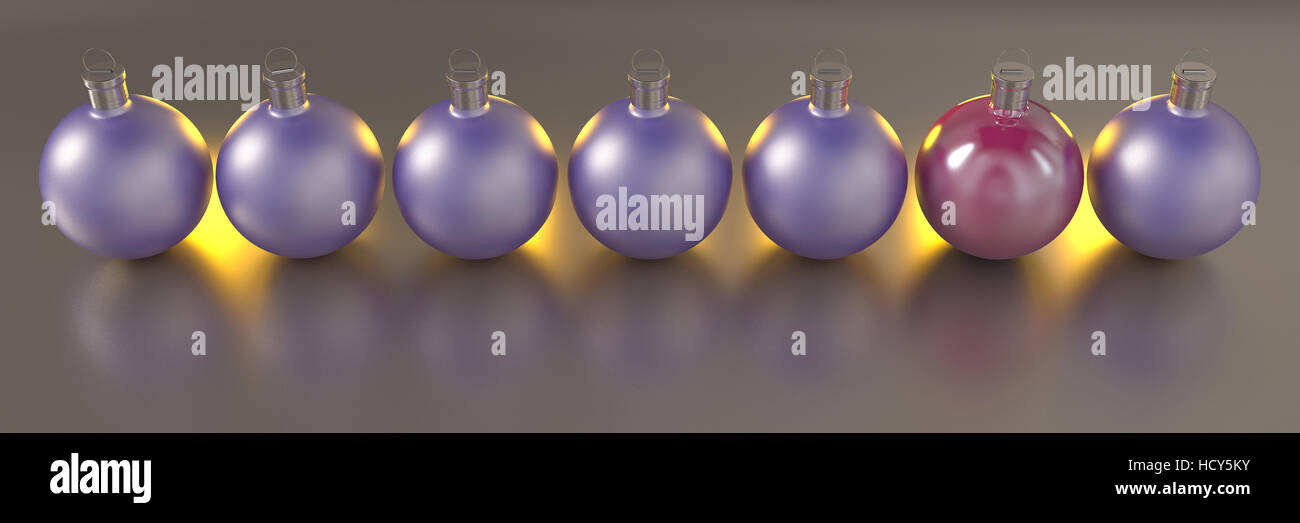 Reihe von Christbaumkugeln, fotorealistische Computergrafik Stockfoto
