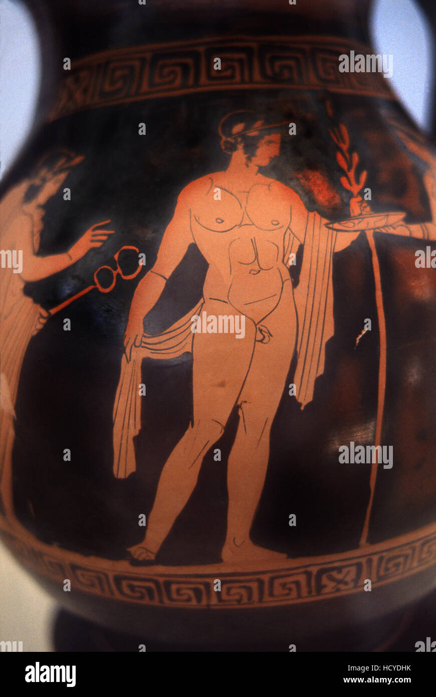 Athen-Dekor auf einem alten Keramiktopf Stockfoto