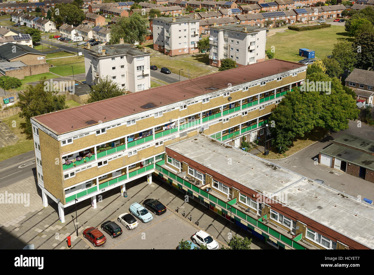 Sozialer Wohnungsbau-Wohnungen am Stadtrand von Southampton UK Stockfoto