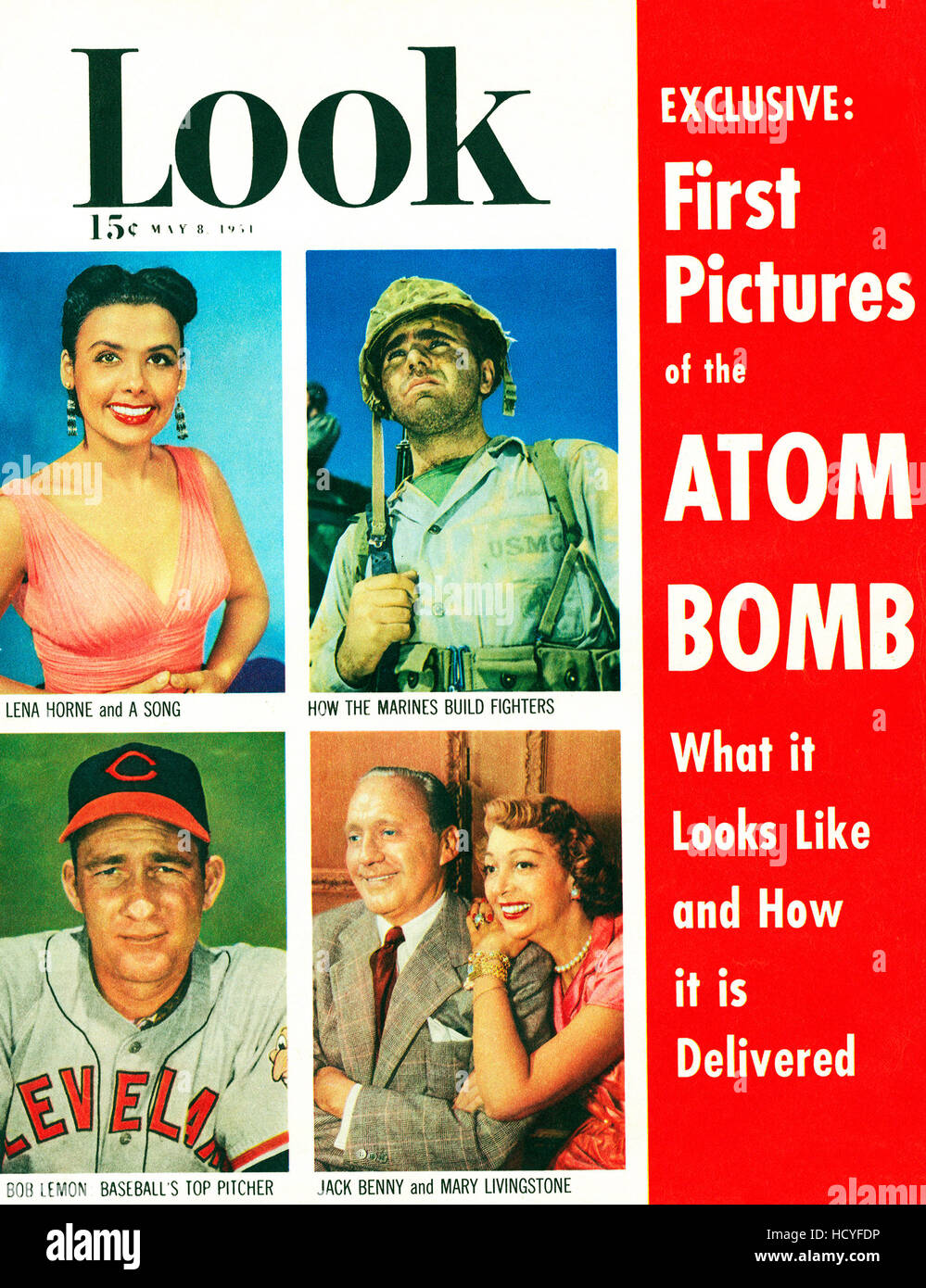 Im Uhrzeigersinn von oben links, Lena Horne, US-Marine, Jack Benny und Mary Livingstone, Cleveland Indians Krug Bob Lemon, schauen Stockfoto