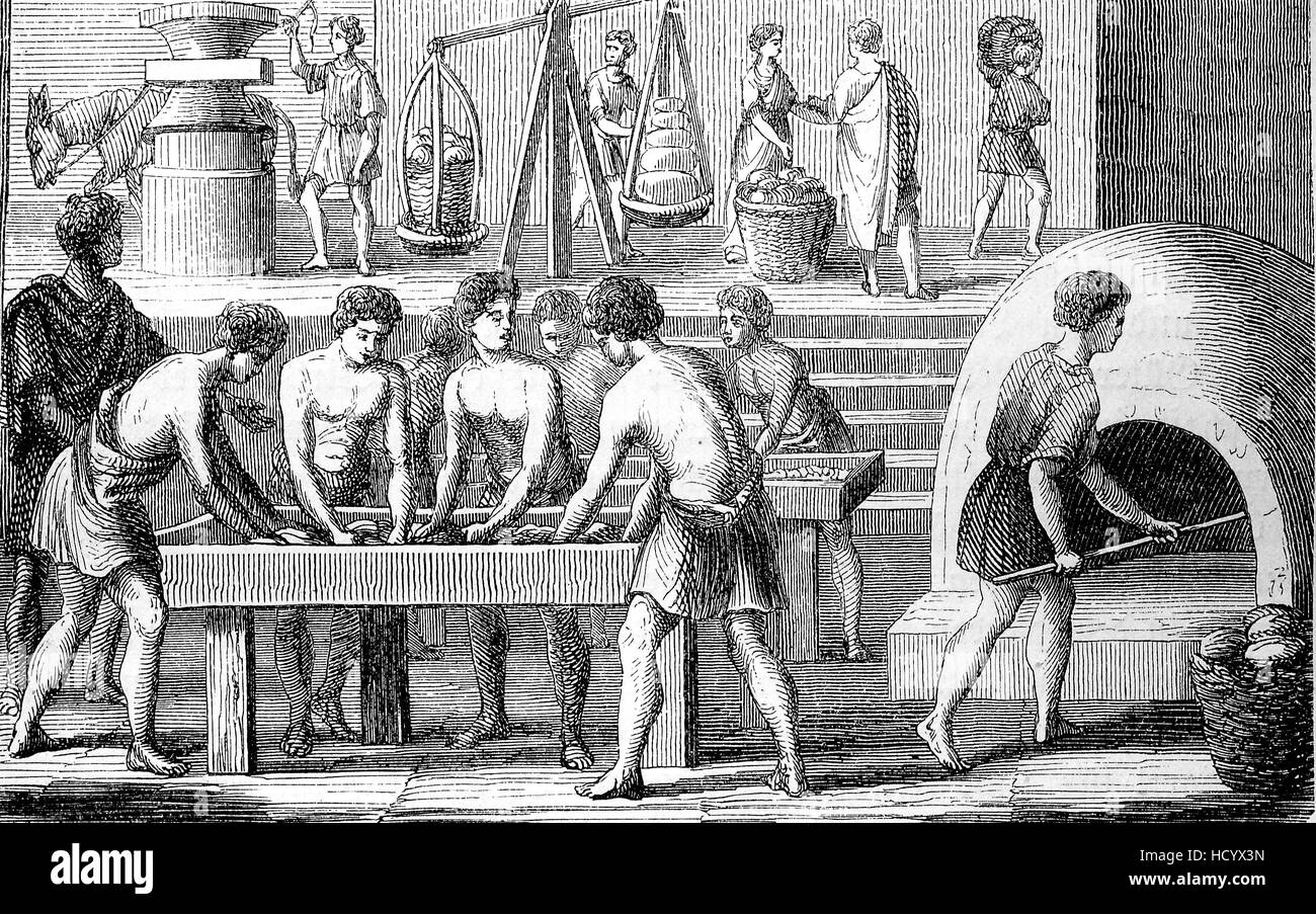 Bäckerei im alten Rom, 100 v. Chr., die Geschichte des antiken Rom, Römisches Reich, Italien Stockfoto