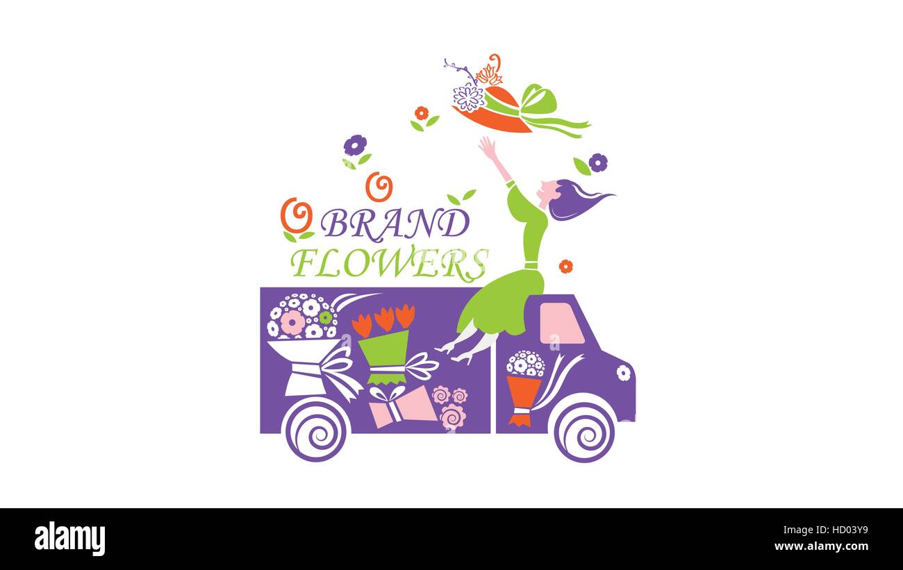Blumen Lieferung LKW Vektor-Logo Design-Vorlage Stock Vektor