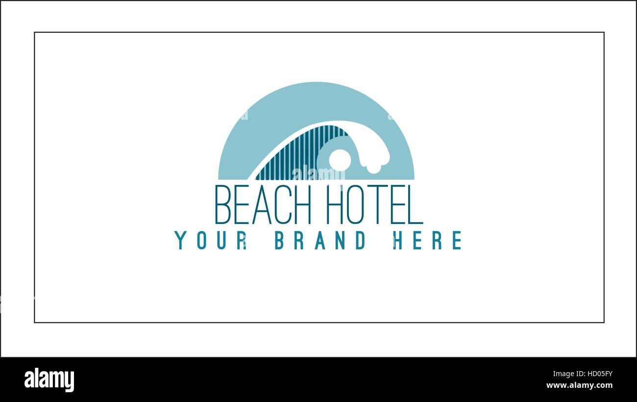 Strand Hotel Vektor-Logo Design-Vorlage. Wave-Emblem (Zeichen, Symbol, Symbol, Label) Stock Vektor