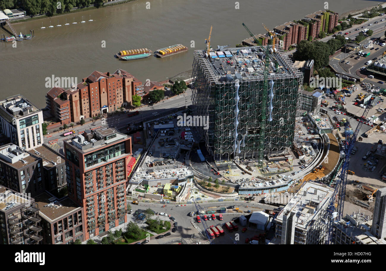 Luftbild von der neuen US-Botschaft im Bau auf Nine Elms Lane, Battersea, London, England, UK Stockfoto