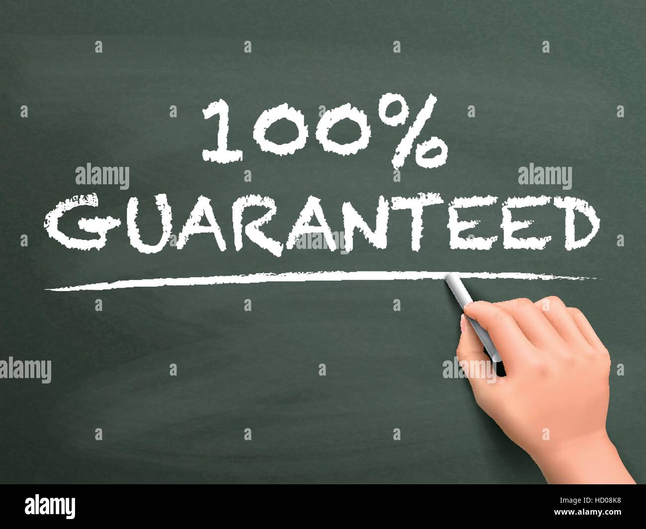 100 Prozent garantiert auf Tafel von Hand geschriebene Worte Stock Vektor