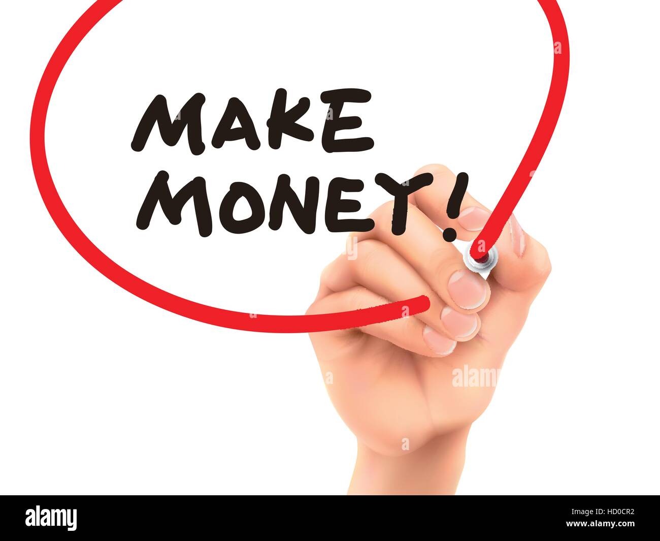 machen Sie Geld Worte geschrieben von Hand auf einer transparenten Tafel Stock Vektor