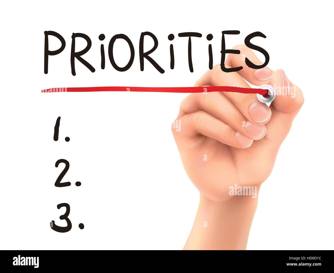 Prioritäten-Wort geschrieben von Hand auf einer transparenten Tafel Stock Vektor