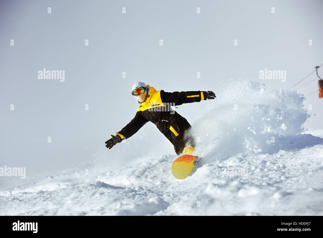 Snowboarder Geschwindigkeit fahren Ski extrem Stockfoto