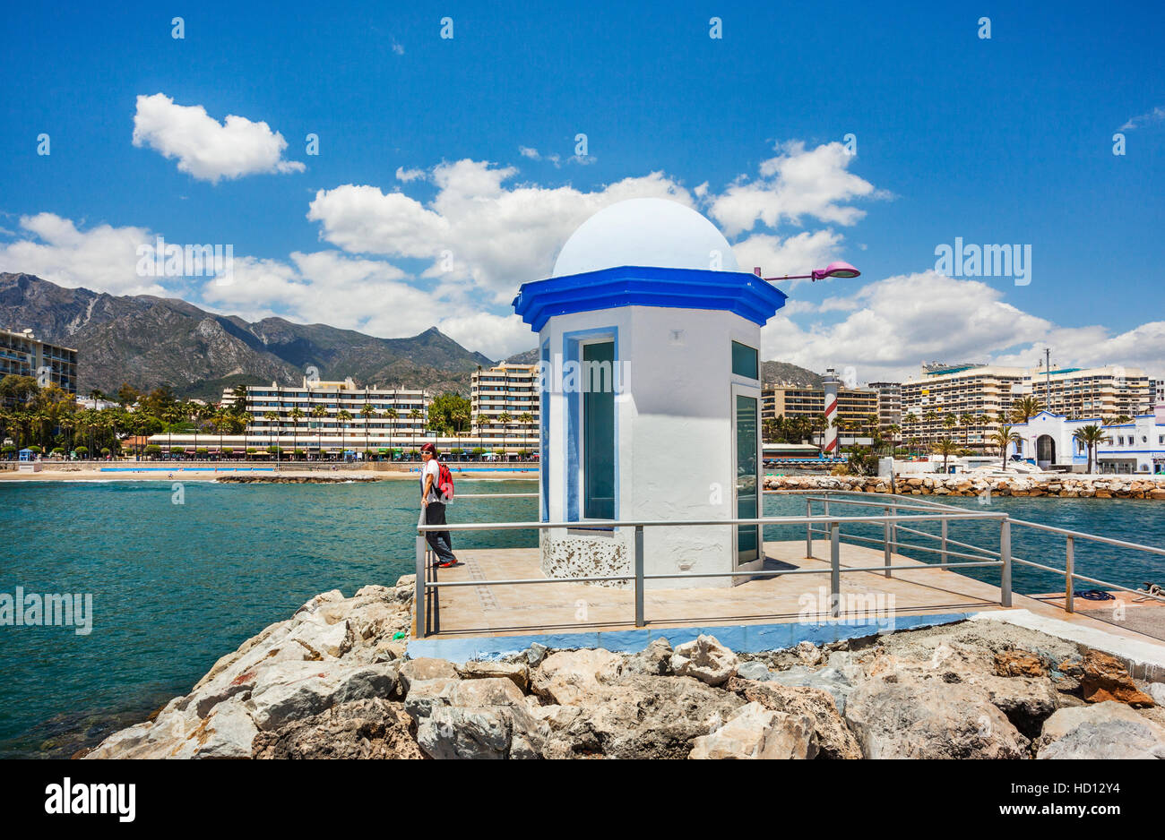 Spanien, Andalusien, Provinz Malaga, Costa Del Sol, Marbella, Eingang zum Yachthafen Puerto Deportivo Marbella Stockfoto