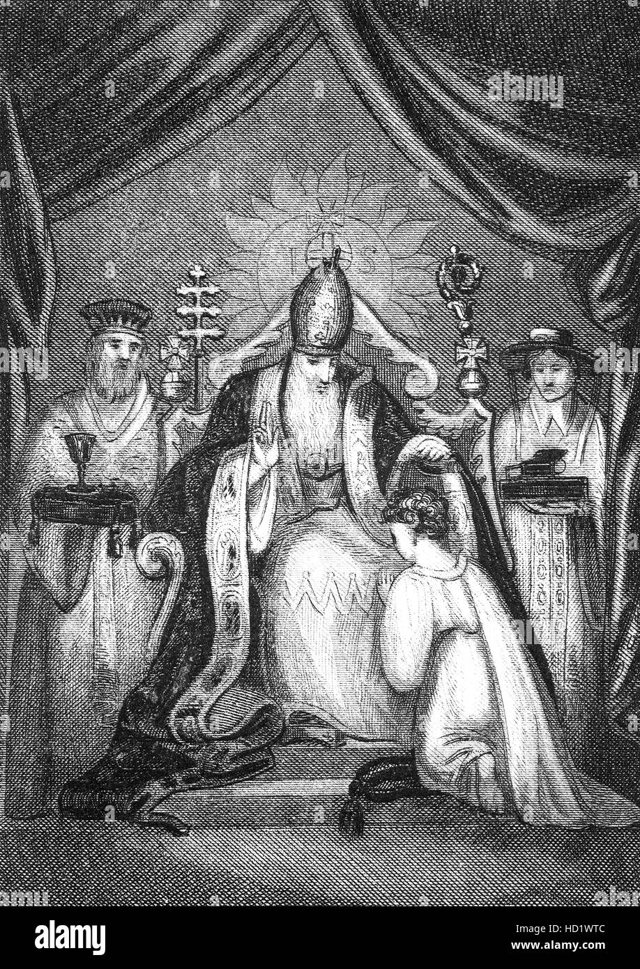 Getarnt als ein Minnesänger, wurde König Alfred nach Rom im Jahre 853 mit einer Escort Dame geschickt wo er traf und gesalbt wurde von Papst Leo IV. Stockfoto