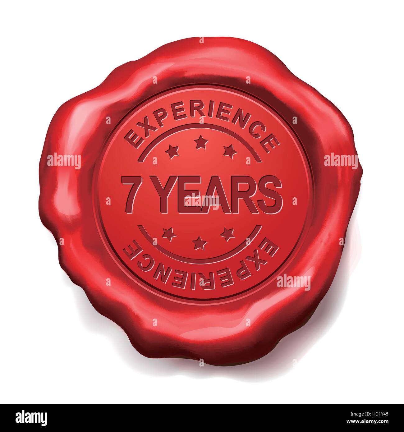 7 Jahre Erfahrung Siegel aus rotem Wachs auf weißem Hintergrund Stock Vektor