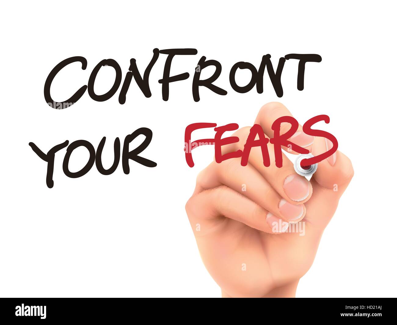 konfrontieren Sie Ihre Ängste Worte geschrieben von 3d Hand auf weißem Hintergrund Stock Vektor