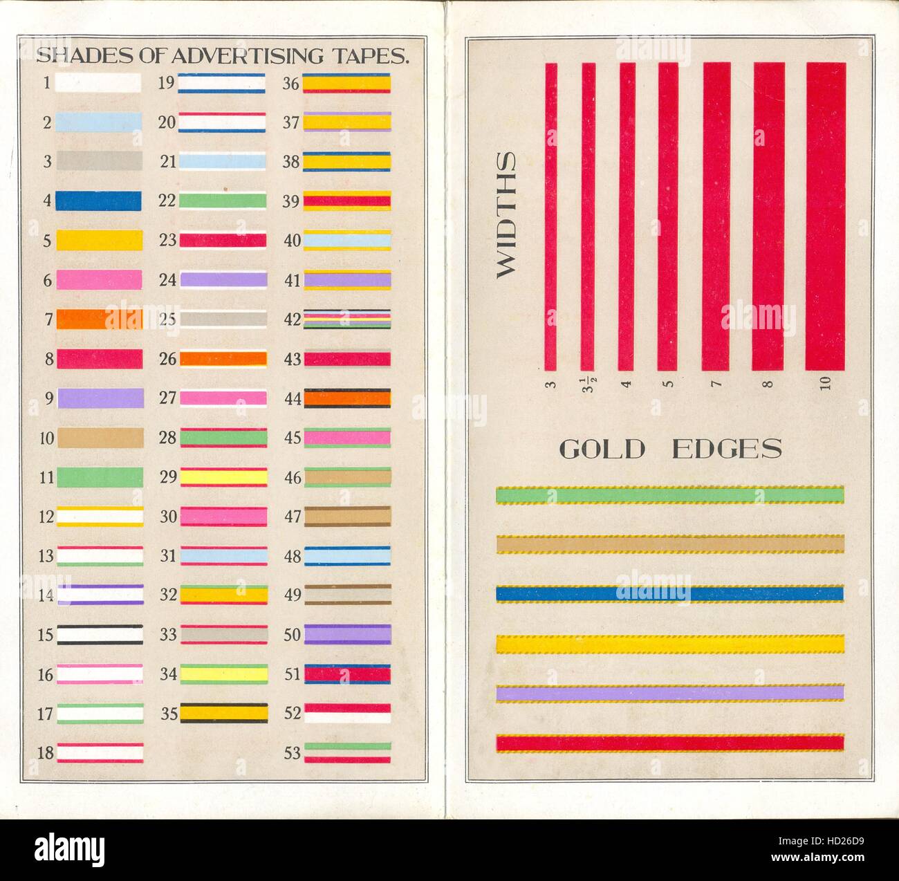 Farben der Bänder, die auf der Farbkarte von P P Payne & Söhne Werbung Stockfoto