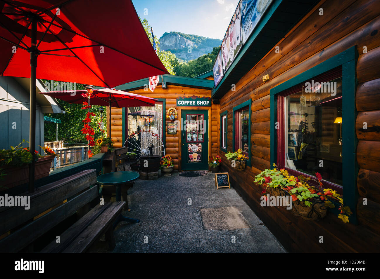 Coffee-Shop in Chimney Rock, North Carolina. Stockfoto