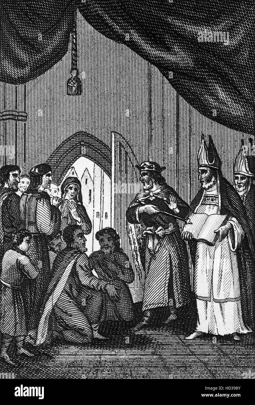 John Wycliffe war ein englischer Gelehrter, Philosoph, Theologe, biblischen Übersetzer, Reformer und Professor am Seminar in Oxford. Er war ein Fürsprecher für die Übersetzung der Bibel in die Volkssprache. Er absolvierte eine Übersetzung direkt aus der Vulgata in mittelenglischen im Jahr 1382, jetzt bekannt als Wycliffes Bibel. Stockfoto