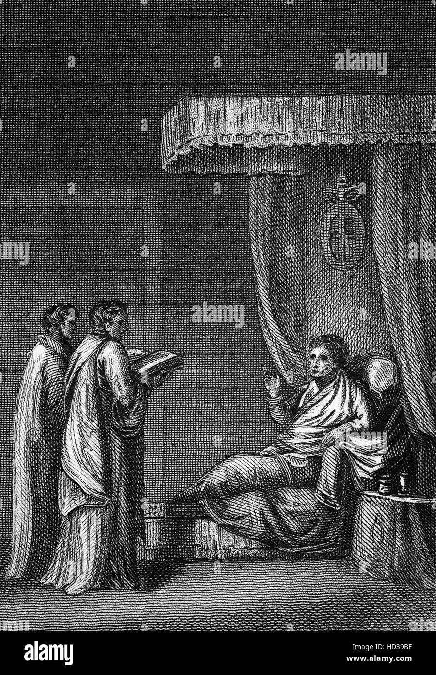 Henry reiste ich (1068-1135) nach Lyon-la-Forêt im November einige Jagd zu genießen. Während dort er krank – offenbar wurde weil er eine Reihe von Neunaugen gegen seinen Arzt um Rat aß. Sein Zustand verschlechterte sich, und nach einer Beichte starb Henry am 1 Dezember 1135. Stockfoto
