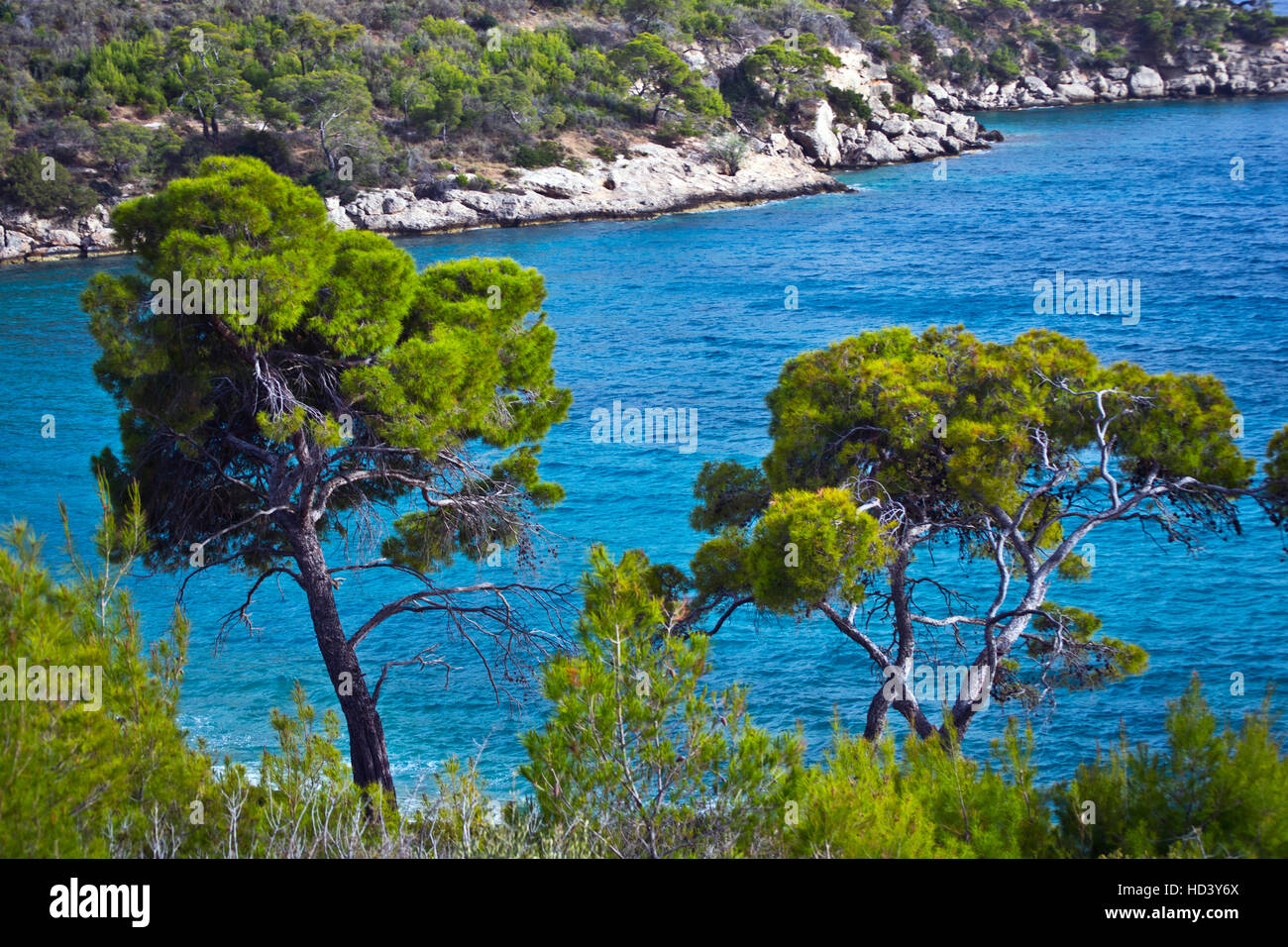 Europa, Griechenland, Saronischen Golf, Spetses, Insel, Agia Paraskevi, Strand Stockfoto