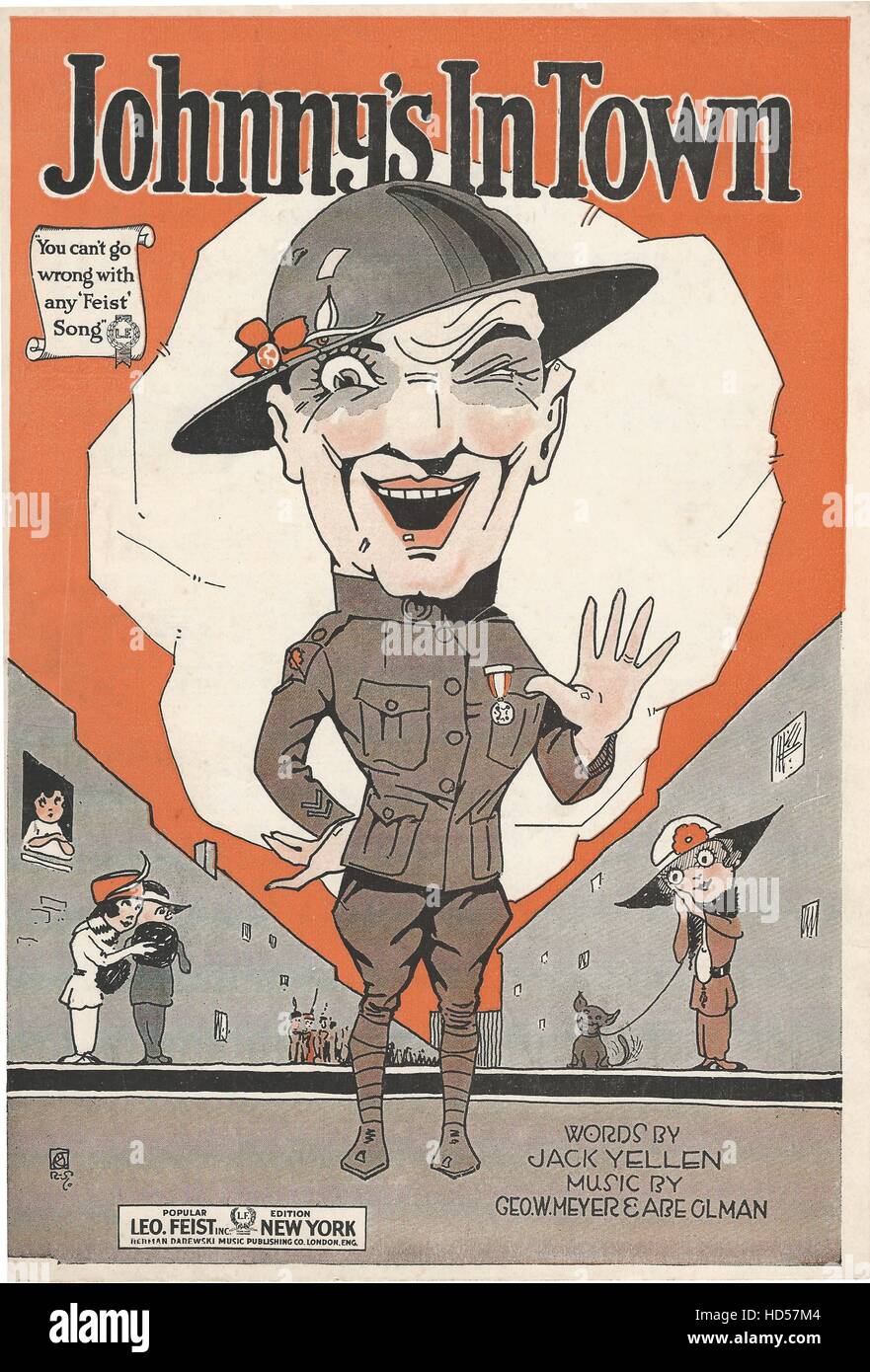 "Johnny in der Stadt" 1919 Weltkrieg Soldat Noten zu decken. Stockfoto