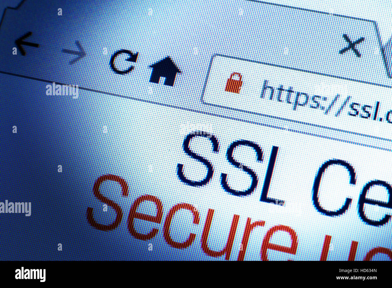 Https-Url Adresse und Schloss-Symbol während der SSL-Verbindung Stockfoto