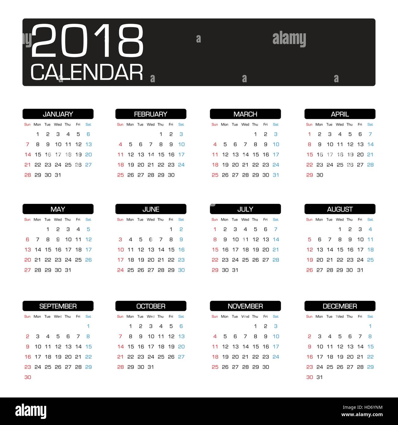 2018 Jahr Kalendervorlage Stock Vektor