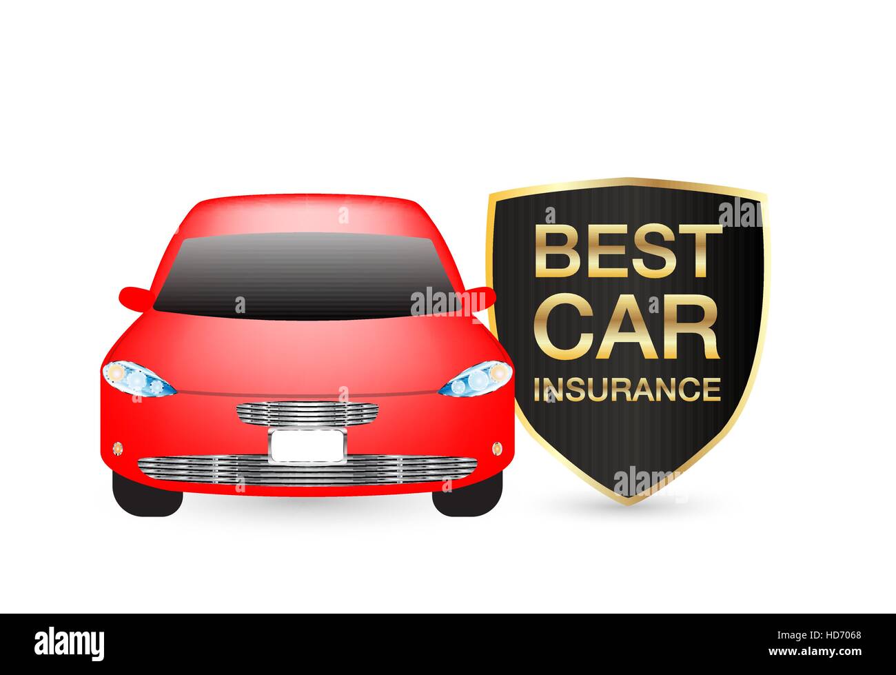 beste Auto-Versicherung Schild-Logo mit roten Auto Stock Vektor