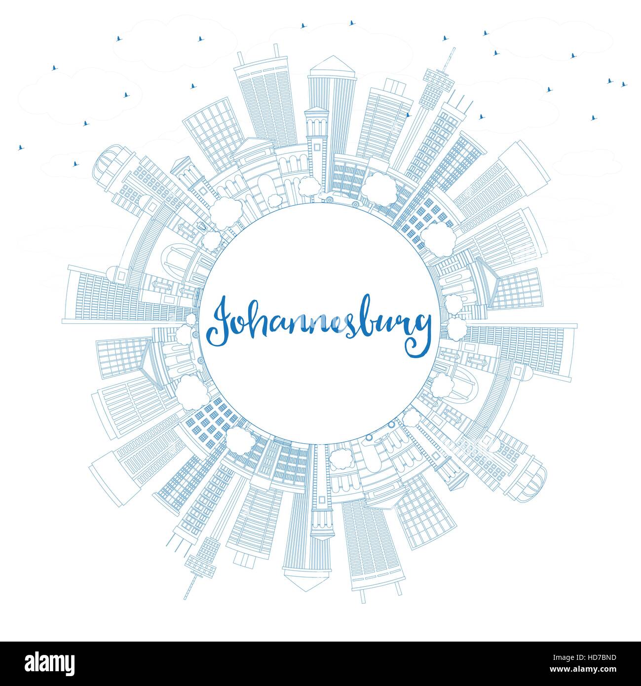 Umriss Johannesburg Skyline mit blauen Gebäuden und Textfreiraum. Vektor-Illustration. Geschäftsreisen und Tourismus-Konzept mit Johannesburg Stock Vektor