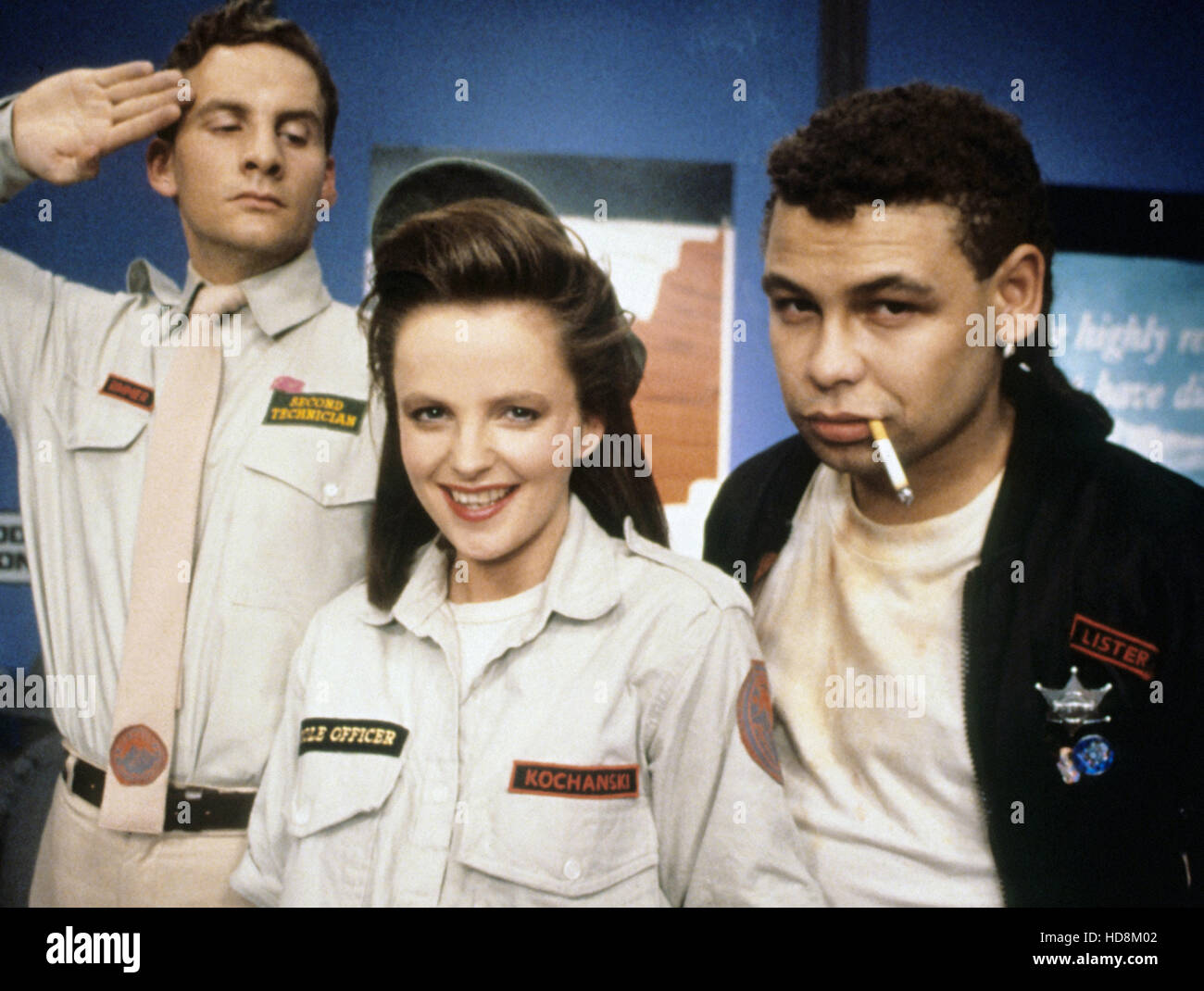 Roter Zwerg (v.l.): Chris Barrie, Clare Grogan, Craig Charles (Staffel 1), 1988-99. © BBC/Grant Naylor Prod. / Courtesy: Stockfoto