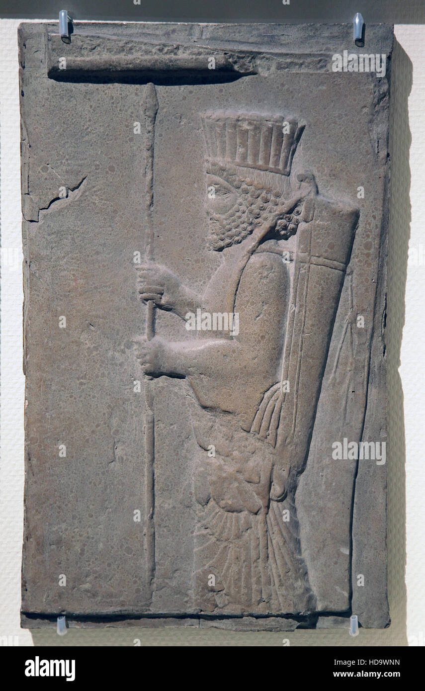 Reliefskulptur eines persischen Soldaten von Persepolis Iran 500 v. Chr. Stockfoto