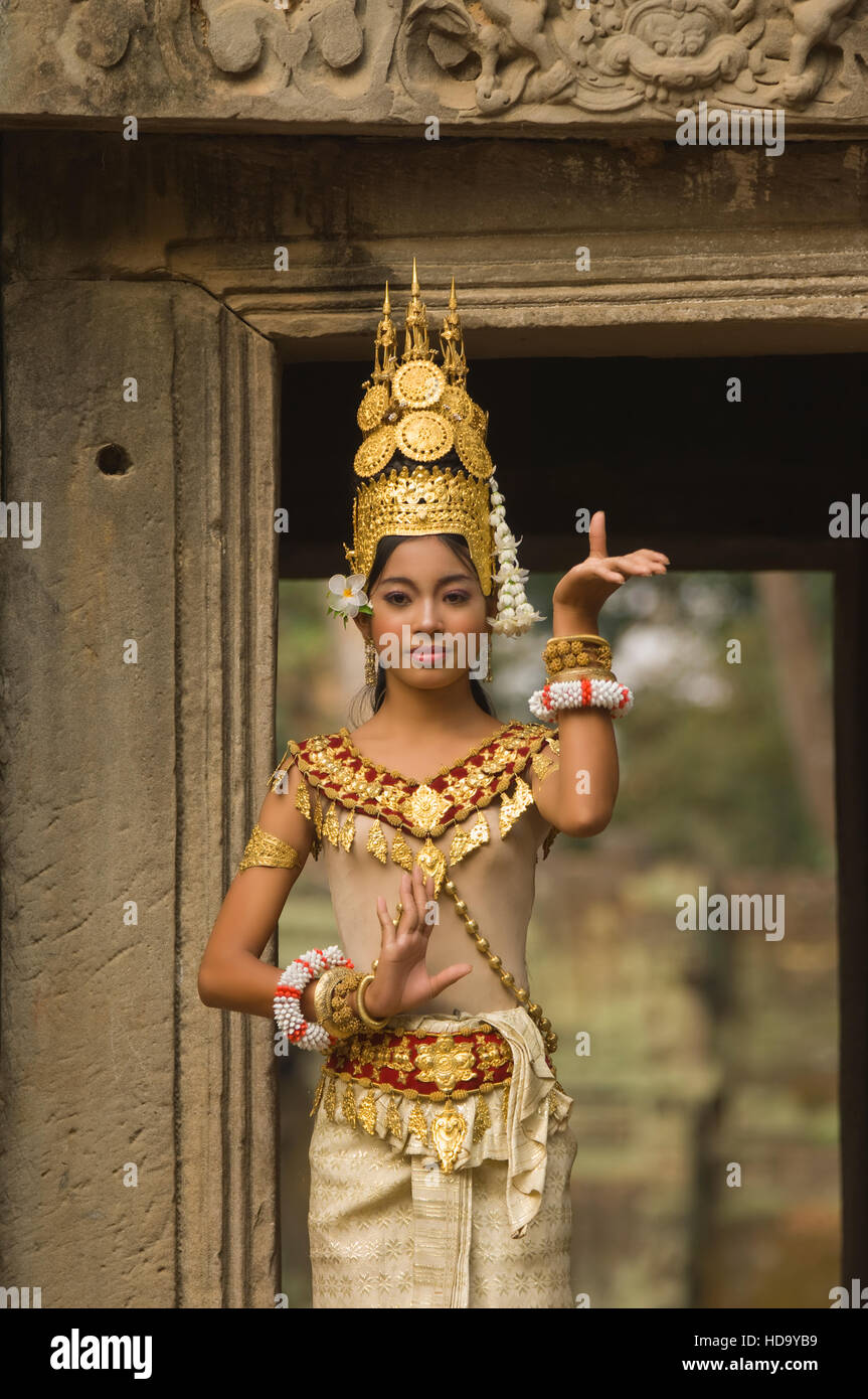 Apsara Tänzerin, Ta Som Tempel, Angkor, Siem Reap, Kambodscha, Stockfoto