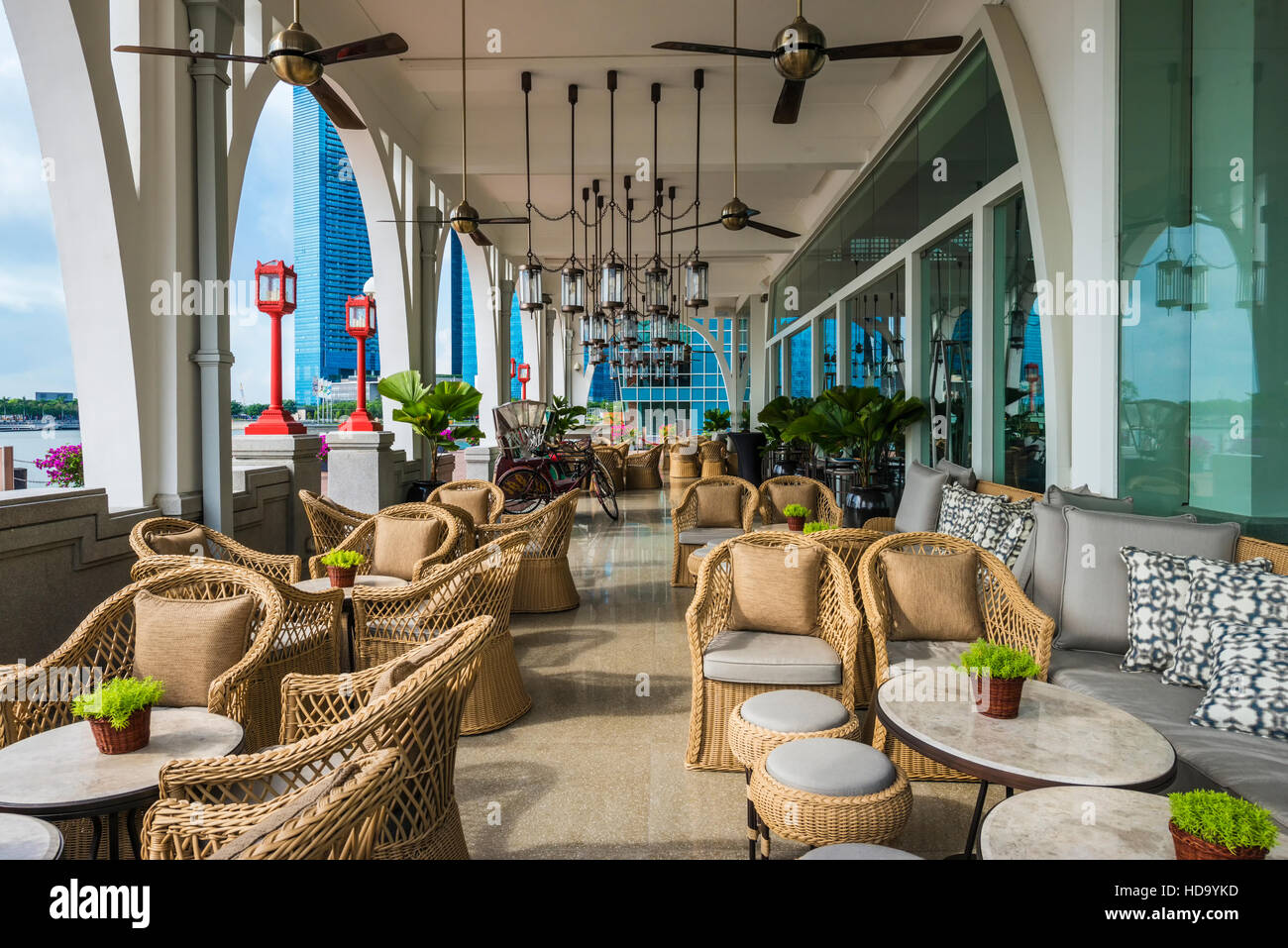 Café am Marina Bay Waterfront Promenade, Singapur, Asien Stockfoto