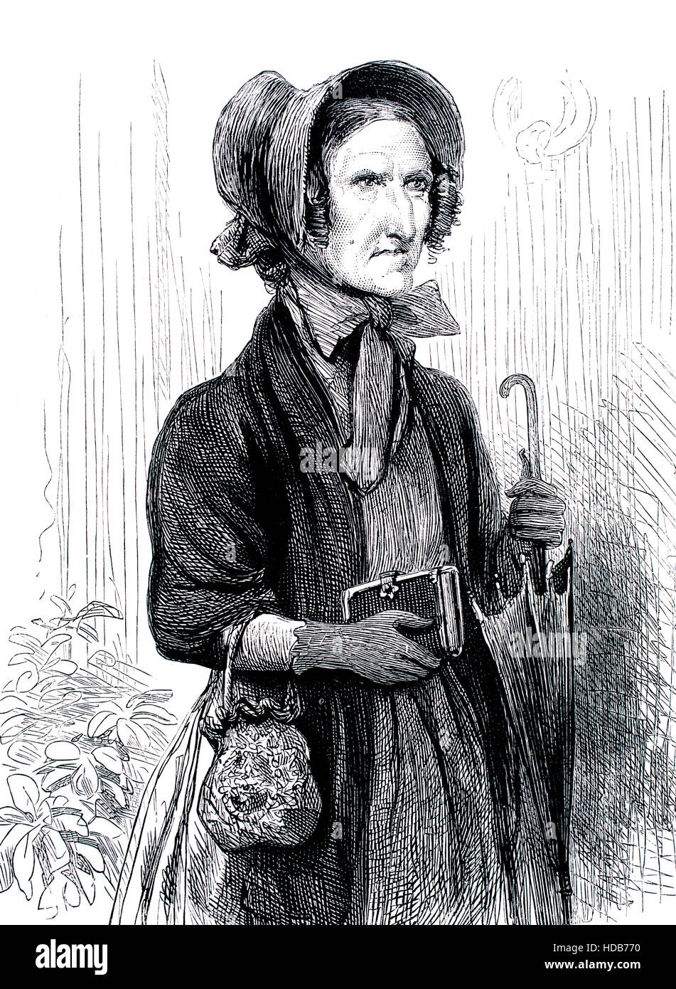 Viktorianische Frau Mütze mit Schirm, Illustration von 1884 Chatterbox wöchentlichen Kinder Papier Stockfoto