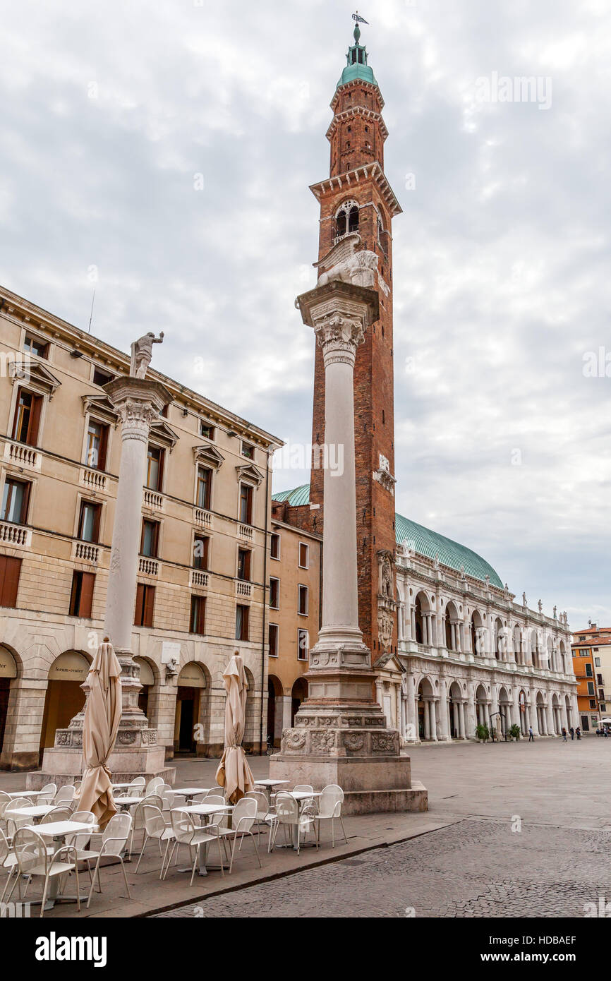 Torre Bissara und Piazza dei Signori, Vicenza, Italien. Stockfoto