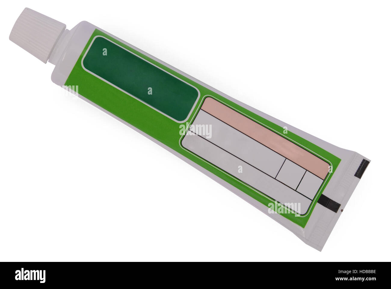 Grüne Tube Zahnpasta. Isoliert. Weißen Hintergrund mit weichen Schatten. Clipping-Pfad enthalten. Stockfoto