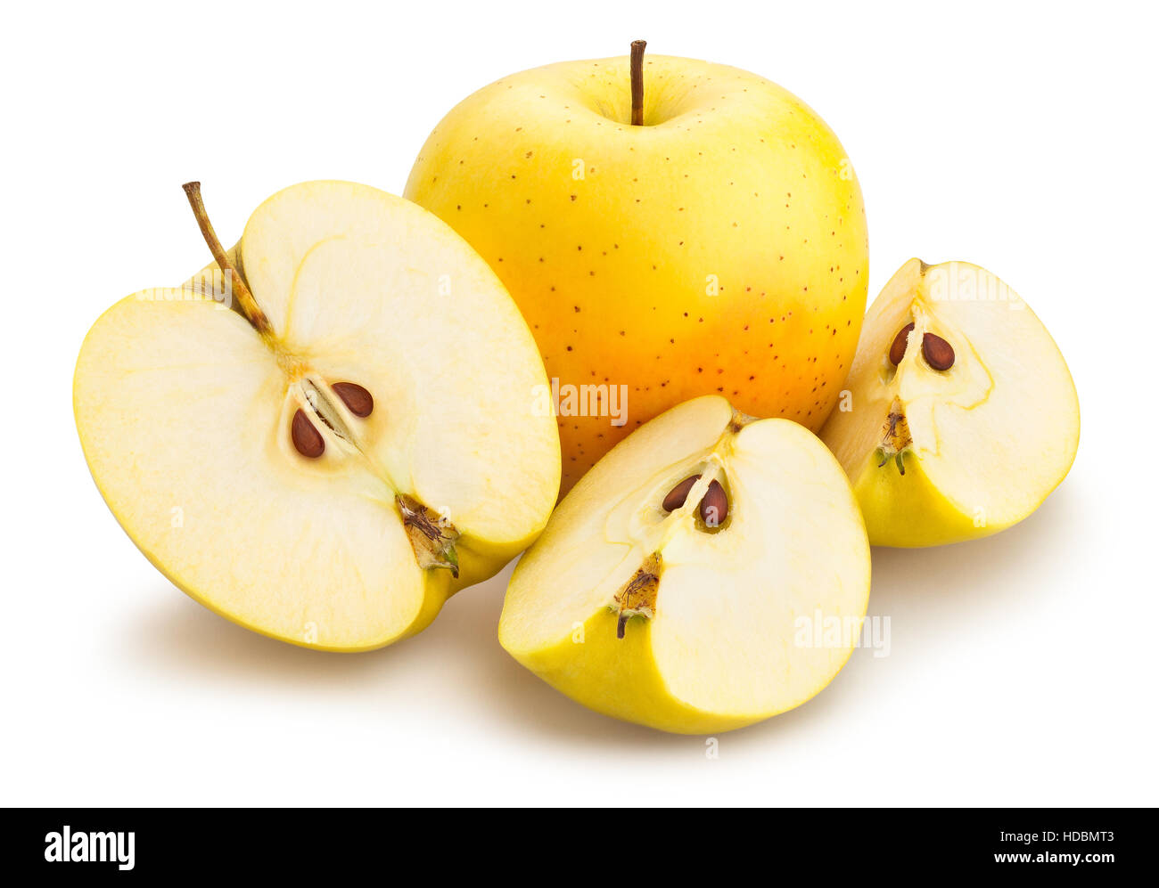 geschnittenen golden delicious Äpfel isoliert Stockfoto