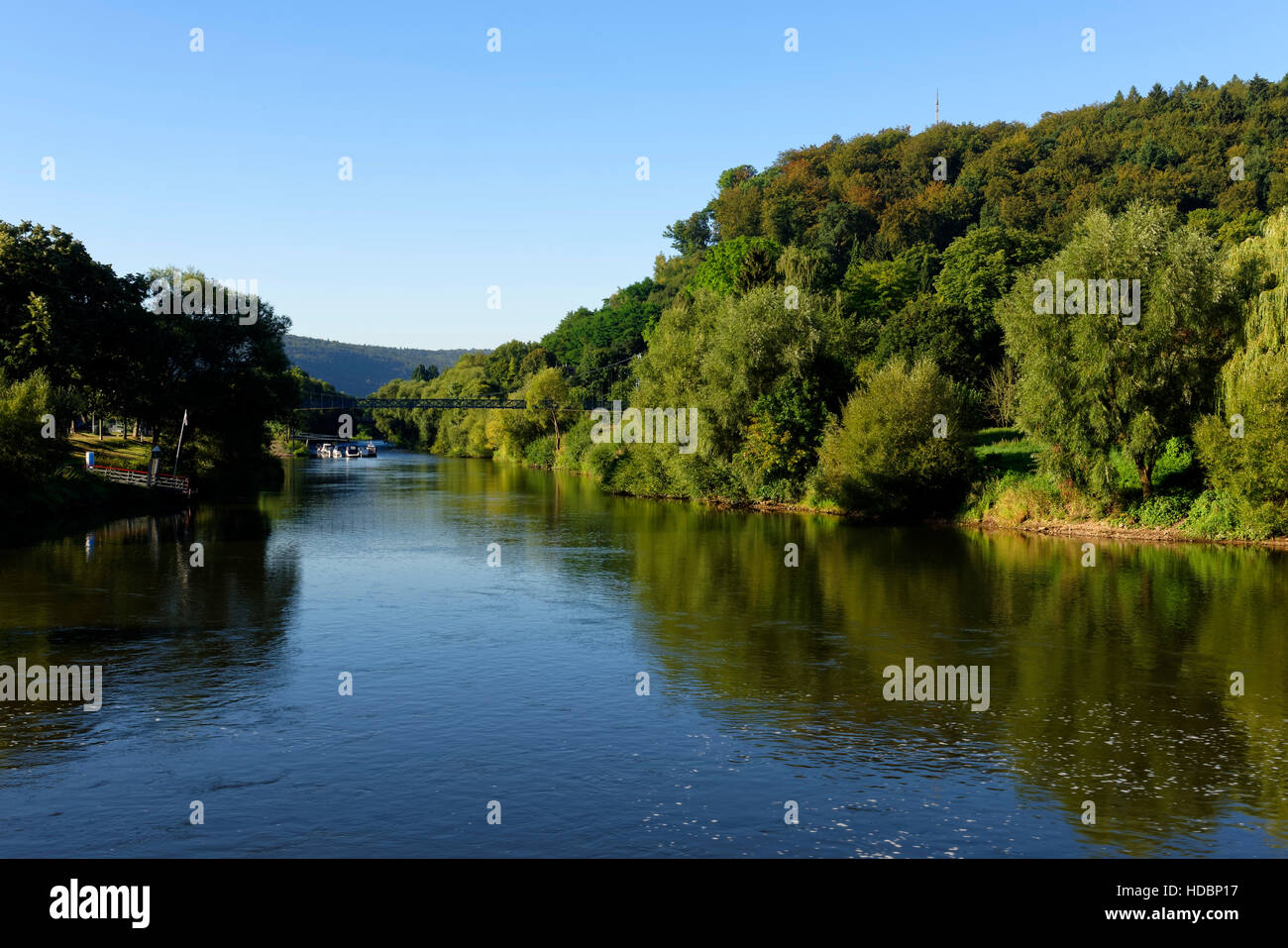 Hann. Münden: Kreuzung von Werra (links) und den Fluss Fluss Fulda zur Weser, Weserbergland, Niedersachsen, Deutschland Stockfoto