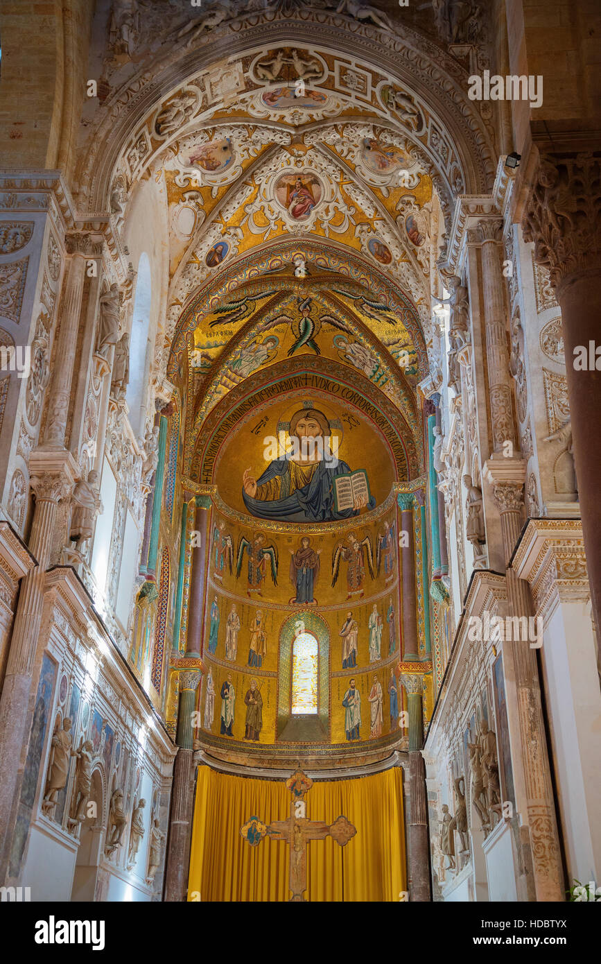 Christus Pantokrator, Mosaik, Santissimo Salvatore Cathedral, Cefalu, Sizilien, Italien Stockfoto