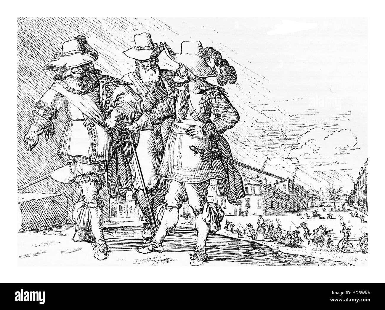 Drei deutschen Adligen damals Dreißigjährigen Krieg Vintage Gravur Stockfoto