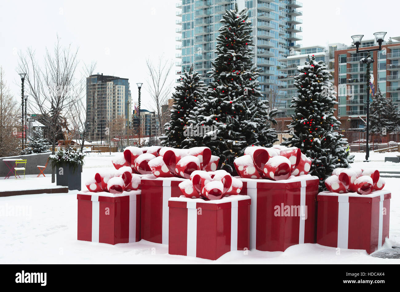 Weihnachten-Display im East Village, Calgary Stockfoto