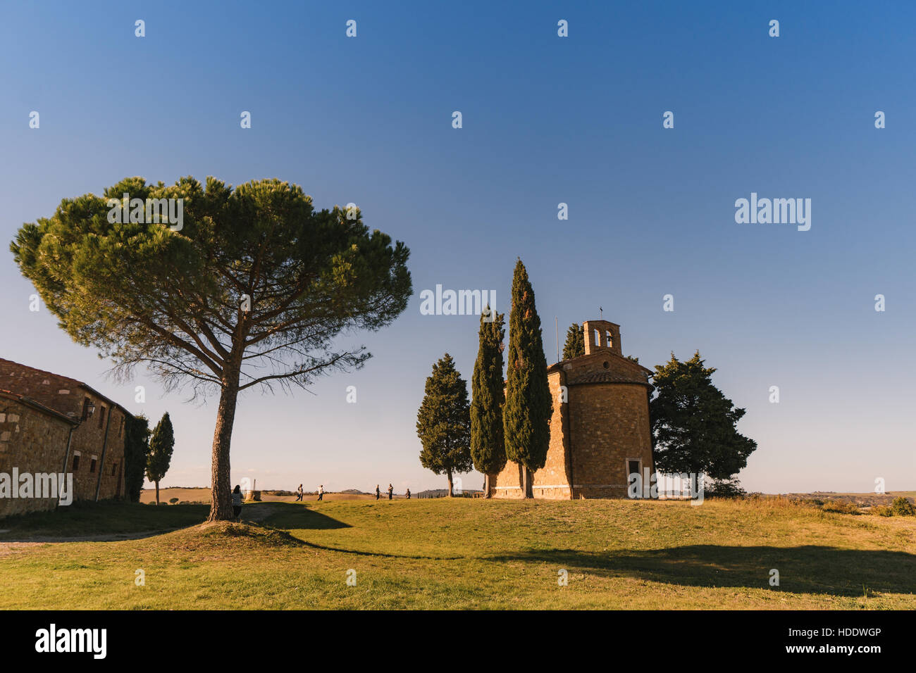 Blick auf die hügelige Landschaft in der Toskana, Italien. Stockfoto
