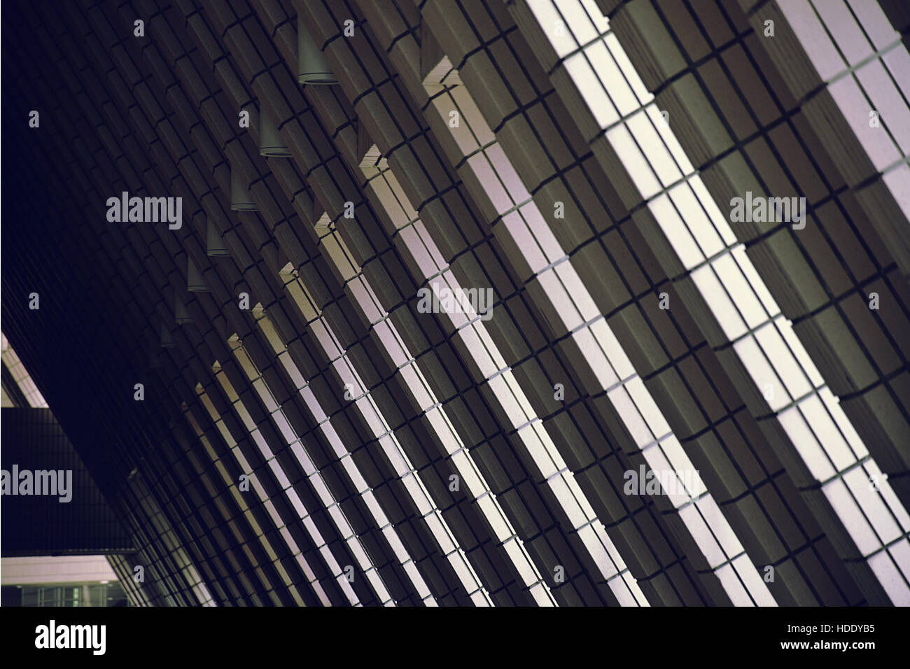 Dramatisches Licht, Schatten und braune Fliesen an den Wänden Stockfoto