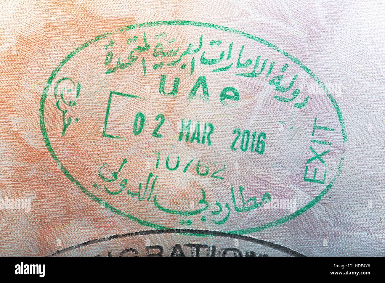 Vereinigte Arabische Emirate Passstempel Stockfoto