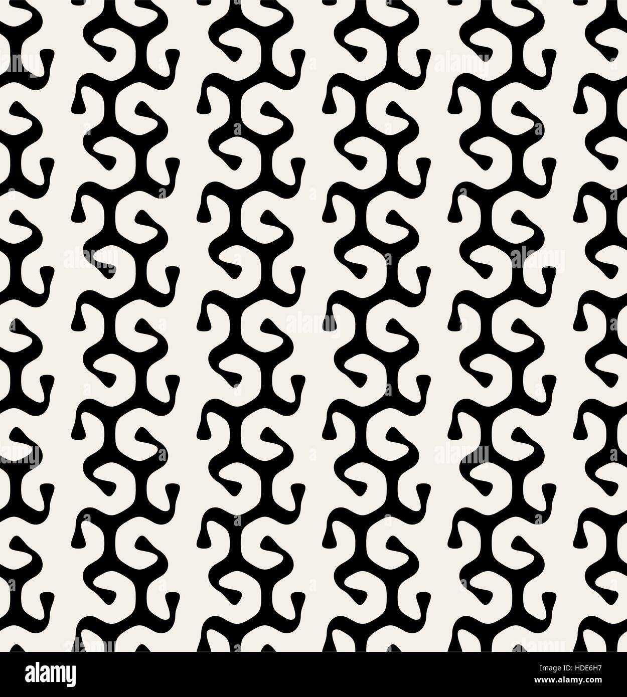 Vektor nahtlos schwarz weiß lockiges abgerundete Linien Bio Algen Form Muster Stock Vektor