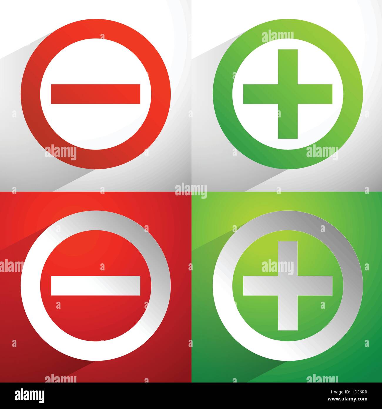 Plus, Minus-Zeichen. Addition, Subtraktion Symbole, Symbole mit Diagonale  Schatten Stock-Vektorgrafik - Alamy
