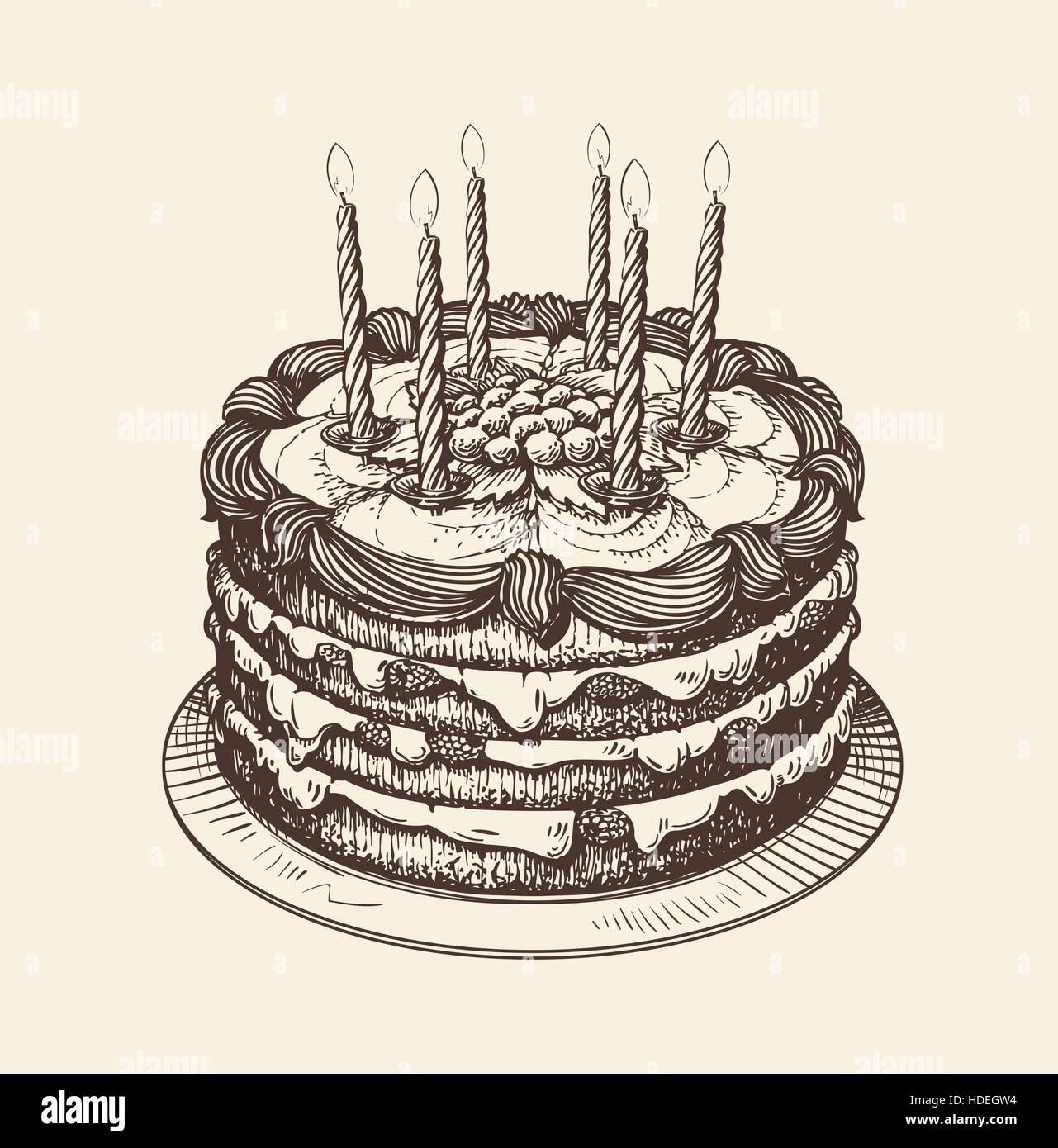 Herzlichen Glückwunsch zum Geburtstag. Torte mit brennenden Kerzen. Vektor-illustration Stock Vektor