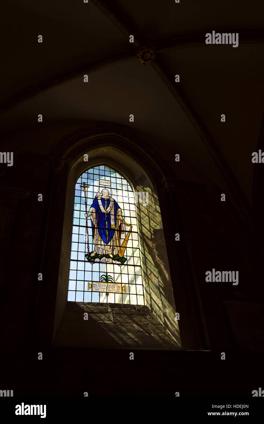 Saint David am Glasfenster in der Kathedrale von Chichester Stockfoto