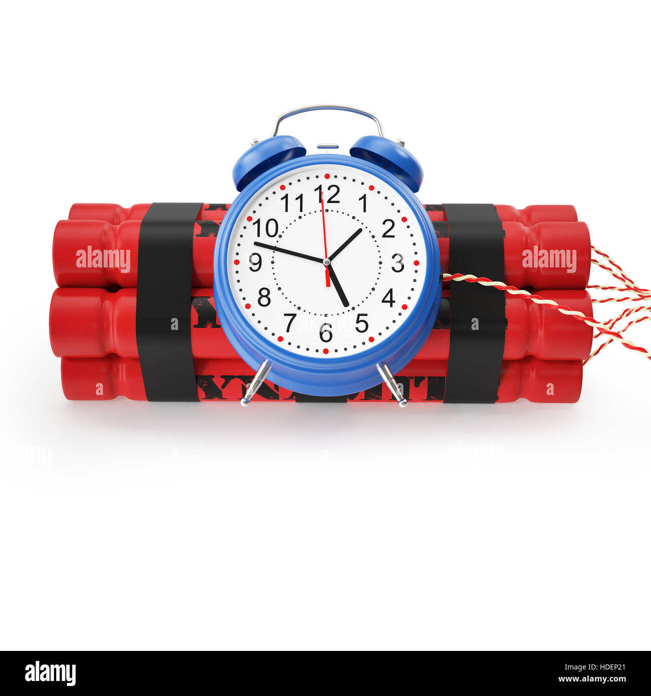 TNT, Dynamit Zeitbombe auf weißem Hintergrund. Stockfoto