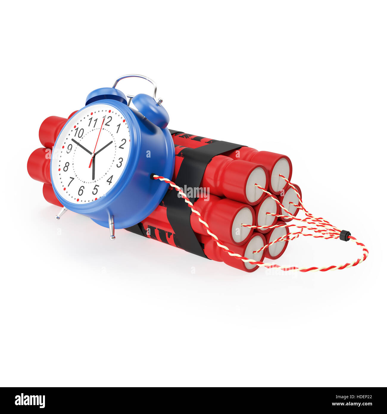 TNT, Dynamit Zeitbombe auf weißem Hintergrund. Stockfoto