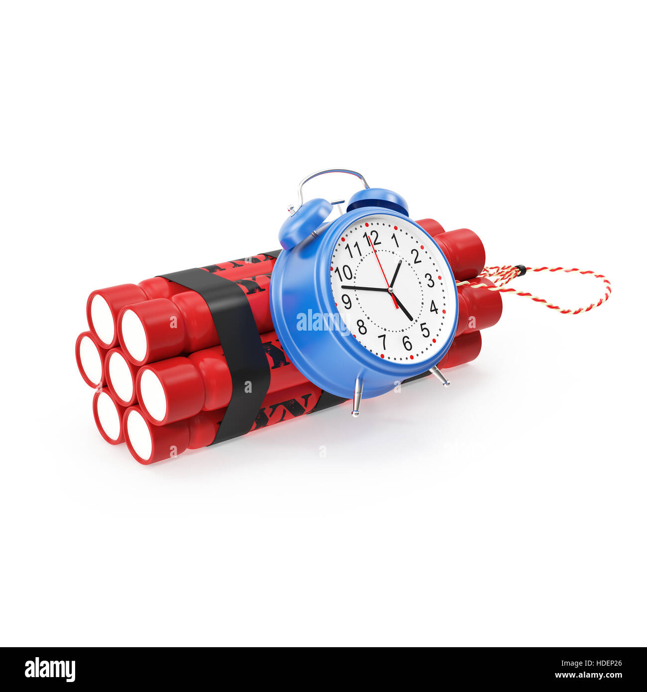 TNT, Dynamit Zeitbombe auf weißem Hintergrund. Stockfoto