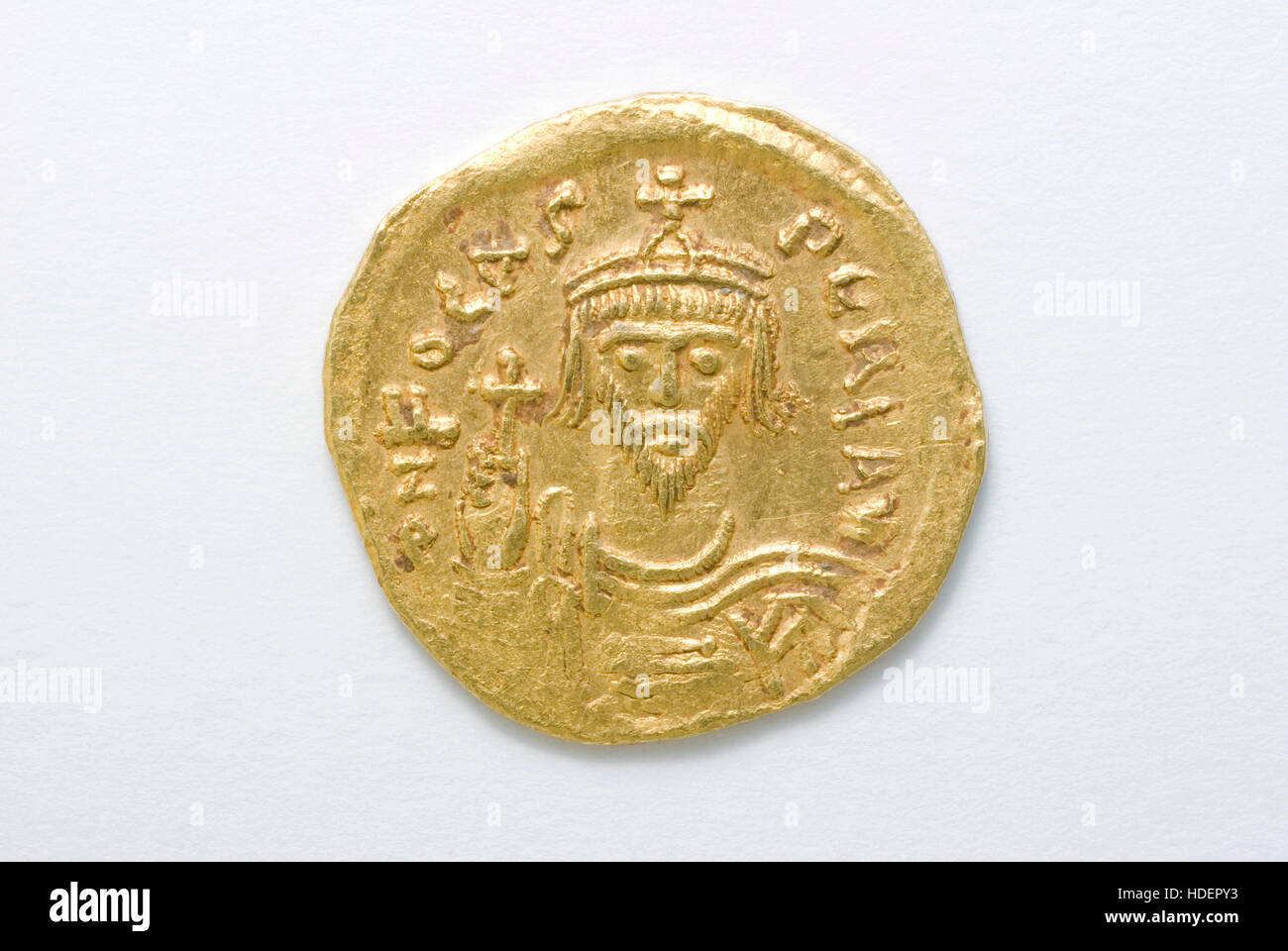 Byzantinische Goldmünze des Kaisers Phocus Stockfoto