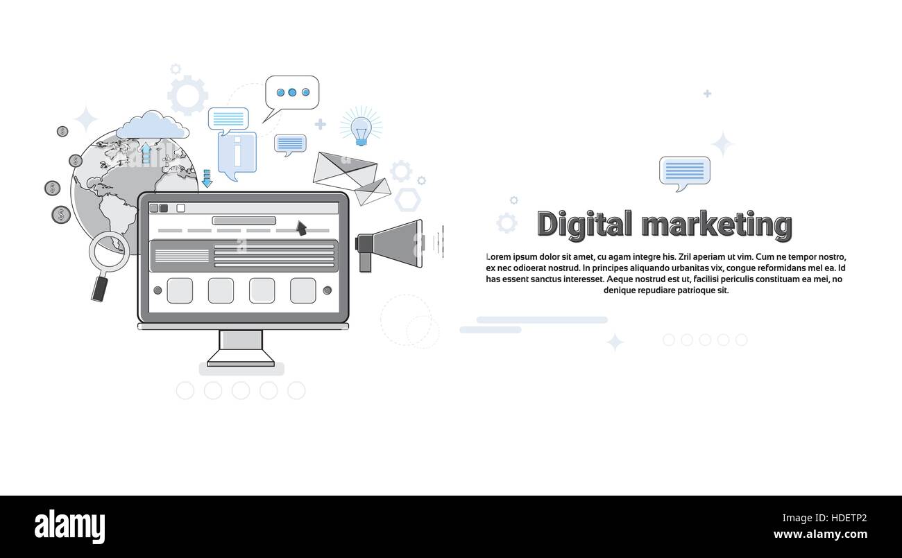 Digitales Marketing Business Megaphon Gerät Lautsprecher Web Banner Set Vektor-Illustration Stock Vektor